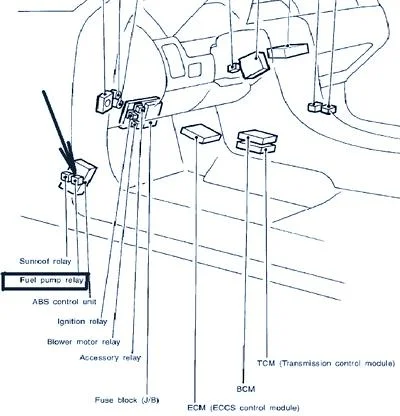 Расположение реле бензонасоса Nissan Maxima QX Расположение реле бензонасоса Nissan Maxima QX